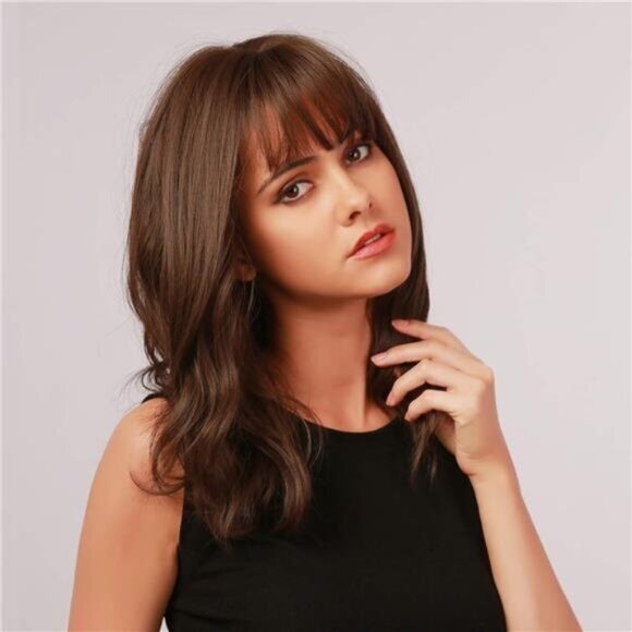 Womens Wigs With Bangs, Dark Brown - Picture 1 of 7